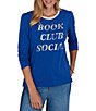 Ruby Rd. Knit Book Club Scoop Neck 3/4 Ruched Sleeve Tee - Image 1