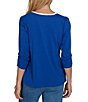 Ruby Rd. Knit Book Club Scoop Neck 3/4 Ruched Sleeve Tee - Image 2