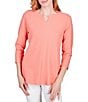Color:Guava - Image 1 - Knit Cable Stripe Keyhole Bar Detail 3/4 Sleeve Top