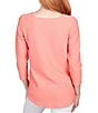 Color:Guava - Image 2 - Knit Cable Stripe Keyhole Bar Detail 3/4 Sleeve Top