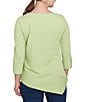 Ruby Rd. Knit Cable Stripe Square Neck 3/4 Sleeve Asymmetric Hem Top, Color:Avocado - Image 2
