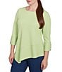 Ruby Rd. Knit Cable Stripe Square Neck 3/4 Sleeve Asymmetric Hem Top, Color:Avocado - Image 3