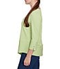 Ruby Rd. Knit Cable Stripe Square Neck 3/4 Sleeve Asymmetric Hem Top, Color:Avocado - Image 4
