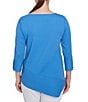 Ruby Rd. Knit Cable Stripe Square Neck 3/4 Sleeve Asymmetric Hem Top, Color:Azure - Image 2