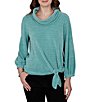 Ruby Rd. Knit Chenille Honeycomb Cowl Neck 3/4 Sleeve Side Tie Top - Image 1