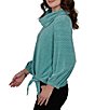Ruby Rd. Knit Chenille Honeycomb Cowl Neck 3/4 Sleeve Side Tie Top - Image 3