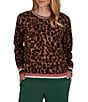 Ruby Rd. Knit Contrast Trim Cheetah Print Boat Neck Long Sleeve Sweater - Image 1