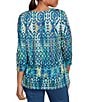 Ruby Rd. Knit Embroidered Crew Neck 3/4 Sleeve Kaleidoscope Top, Color:Jewel Multi - Image 2