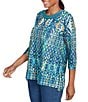 Ruby Rd. Knit Embroidered Crew Neck 3/4 Sleeve Kaleidoscope Top, Color:Jewel Multi - Image 4