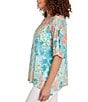 Color:Clear Blue Multi - Image 3 - Knit Embellished Floral Scoop Neck Elbow Side Slit Sleeve Top