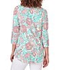Color:Punch Multi - Image 2 - Knit Embroidered Rainforest Parrot Horseshoe Neck 3/4 Sleeve Top