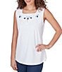 Color:White - Image 4 - Knit Embroidered Square Neck Sleeveless Embellished Top