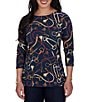 Ruby Rd. Knit Equestrian Tassel Allover Print Boat Neck 3/4 Sleeve Top - Image 1