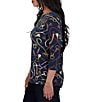 Ruby Rd. Knit Equestrian Tassel Allover Print Boat Neck 3/4 Sleeve Top - Image 3