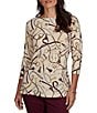 Ruby Rd. Knit Equestrian Tassel Allover Print Boat Neck 3/4 Sleeve Top - Image 4