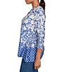 Ruby Rd. Knit Floral Border Print Keyhole Neck 3/4 Sleeve Top, Color:Ultramarine/Ivory - Image 3