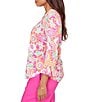 Ruby Rd. Knit Floral Horseshoe Neck 3/4 Ruffle Trim Sleeve Top - Image 4