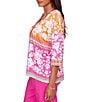 Ruby Rd. Knit Floral Patchwork Print V-Neck 3/4 Sleeve Top - Image 3