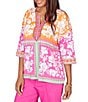 Ruby Rd. Knit Floral Patchwork Print V-Neck 3/4 Sleeve Top - Image 4