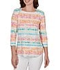 Ruby Rd. Knit Floral Stripe Square Neck 3/4 Sleeve Top - Image 5