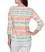Ruby Rd. Knit Floral Stripe Square Neck 3/4 Sleeve Top - Image 6