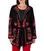 Ruby Rd. Knit Jacquard Rose Shawl Collar Long Sleeve Fringe Hem Self Tie Cardigan - Image 1