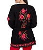 Ruby Rd. Knit Jacquard Rose Shawl Collar Long Sleeve Fringe Hem Self Tie Cardigan - Image 2