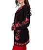 Ruby Rd. Knit Jacquard Rose Shawl Collar Long Sleeve Fringe Hem Self Tie Cardigan - Image 3