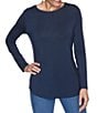 Ruby Rd. Knit Jersey 3/4 Sleeve Crew Neck Cotton Blend Shirt, Color:Navy - Image 1