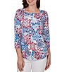 Ruby Rd. Knit Medallion Floral Square Neck 3/4 Sleeve Top - Image 5