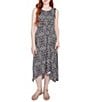 Ruby Rd. Knit Medallion Print Scoop Neck Sleeveless Hi-Low Hem Midi Dress, Color:Black/White - Image 1