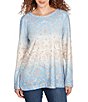 Ruby Rd. Knit Medallion Scoop Neck Long Sleeve Top, Color:Bluebell Multi - Image 1