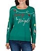 Ruby Rd. Knit Merry & Bright Holiday Light Scoop Neck Long Sleeve Sweater - Image 1