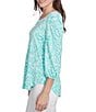 Ruby Rd. Knit Mixed Pattern Print Ladder Stitch Scoop Neck 3/4 Sleeve Top, Color:Julep/White - Image 3