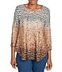 Ruby Rd. Knit Ombre Scoop Neck 3/4 Sleeve Top, Color:Tan Heather Multi - Image 1