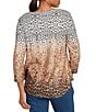 Ruby Rd. Knit Ombre Scoop Neck 3/4 Sleeve Top, Color:Tan Heather Multi - Image 2