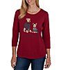 Ruby Rd. Knit Pawsitive Charming Dogs Scoop Neck 3/4 Sleeve Top - Image 1