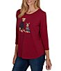 Ruby Rd. Knit Pawsitive Charming Dogs Scoop Neck 3/4 Sleeve Top - Image 4