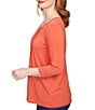 Color:Chili - Image 4 - Knit Scoop Neck Pleat Front Detail 3/4 Sleeve Top