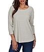 Ruby Rd. Knit Stripe Boat Neck 3/4 Sleeve Top - Image 1