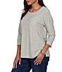 Ruby Rd. Knit Stripe Boat Neck 3/4 Sleeve Top - Image 3