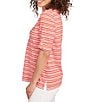 Ruby Rd. Knit Stripe Boat Neck Short Roll-Tab Sleeve Top, Color:Grapefruit Multi - Image 3