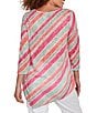 Ruby Rd. Knit Stripe Crew Neck 3/4 Sleeve Asymmetric Hem Top, Color:Bay Leaf/Multi - Image 2