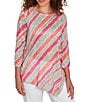 Ruby Rd. Knit Stripe Crew Neck 3/4 Sleeve Asymmetric Hem Top, Color:Bay Leaf/Multi - Image 4