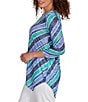 Ruby Rd. Knit Stripe Crew Neck 3/4 Sleeve Asymmetric Hem Top, Color:Navy/Multi - Image 3