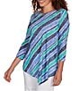 Ruby Rd. Knit Stripe Crew Neck 3/4 Sleeve Asymmetric Hem Top, Color:Navy/Multi - Image 4