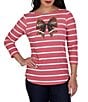 Ruby Rd. Knit Stripe Football Bow Boat Neck 3/4 Sleeve Tee - Image 1