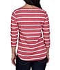 Ruby Rd. Knit Stripe Football Bow Boat Neck 3/4 Sleeve Tee - Image 2