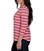 Ruby Rd. Knit Stripe Football Bow Boat Neck 3/4 Sleeve Tee - Image 3