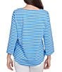 Ruby Rd. Knit Stripe Trim Square Neck 3/4 Bell Sleeve Top, Color:Bluebird Multi - Image 2